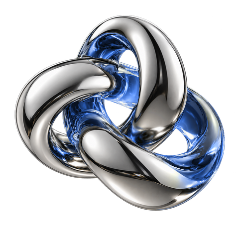 Sculpture argentée avec un liquide bleu en circulation